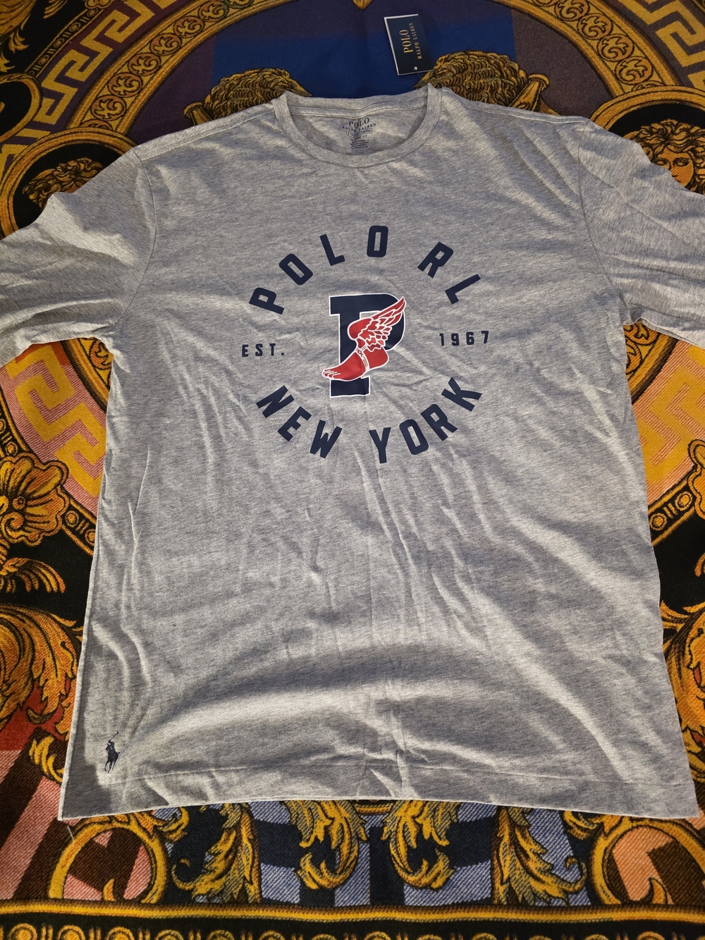 Polo by Ralph Lauren Light Gray Short-Sleeve Tee with Navy & Red Logo